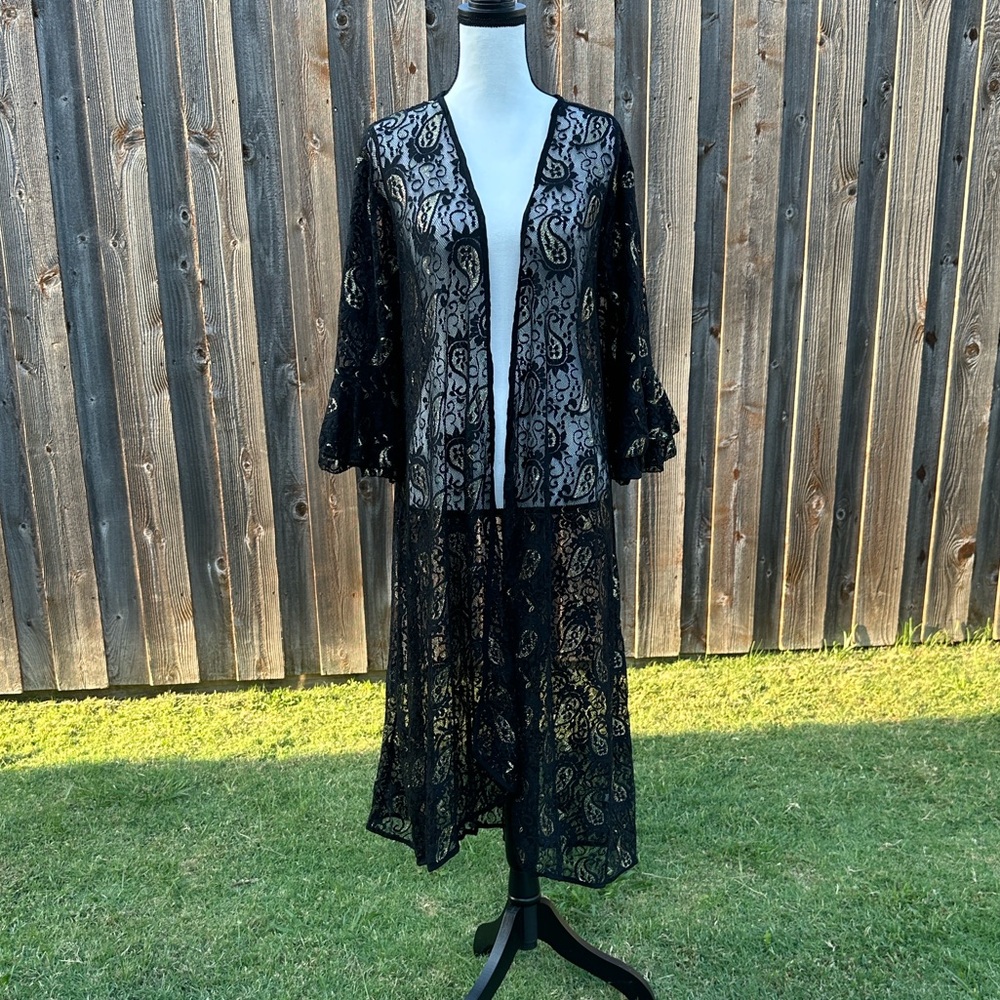 Grace & Emma Black Lace Kimono EUC